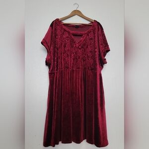Disney Red Velvet Embossed Skater Dress